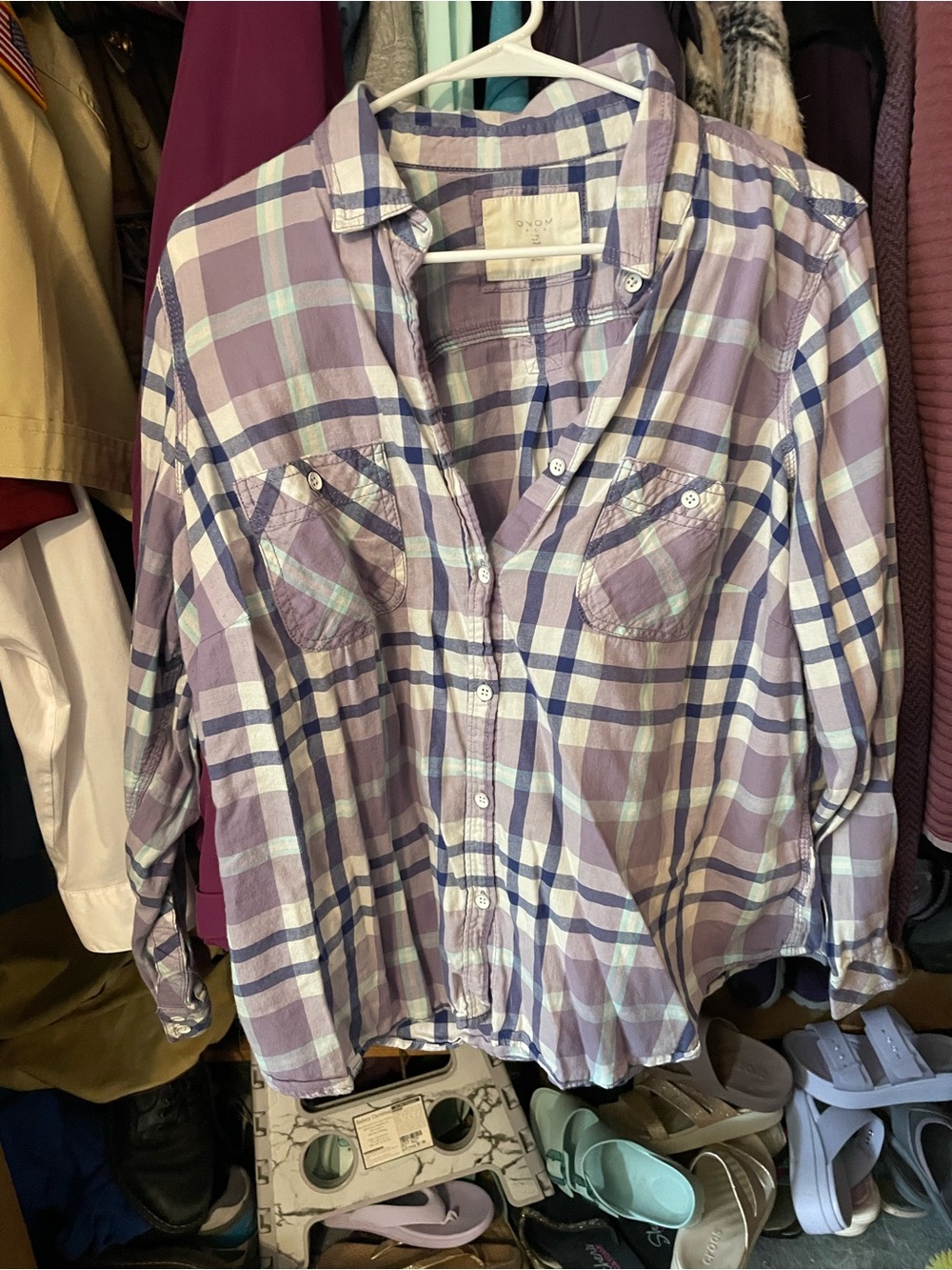 Sonoma Casual Lavender Plaid Button-Up Shirt - XL